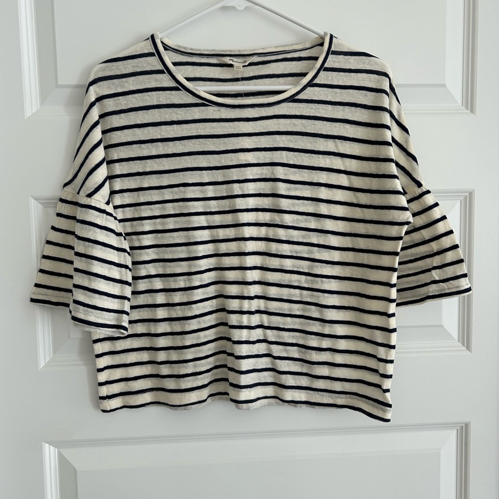 Madewell Bell Sleeve Striped T Shirt Navy Blue Cream Size XXS
